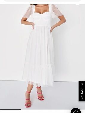 Lulu's White Puff-Sleeve Maxi Dress with Sweetheart Bodice